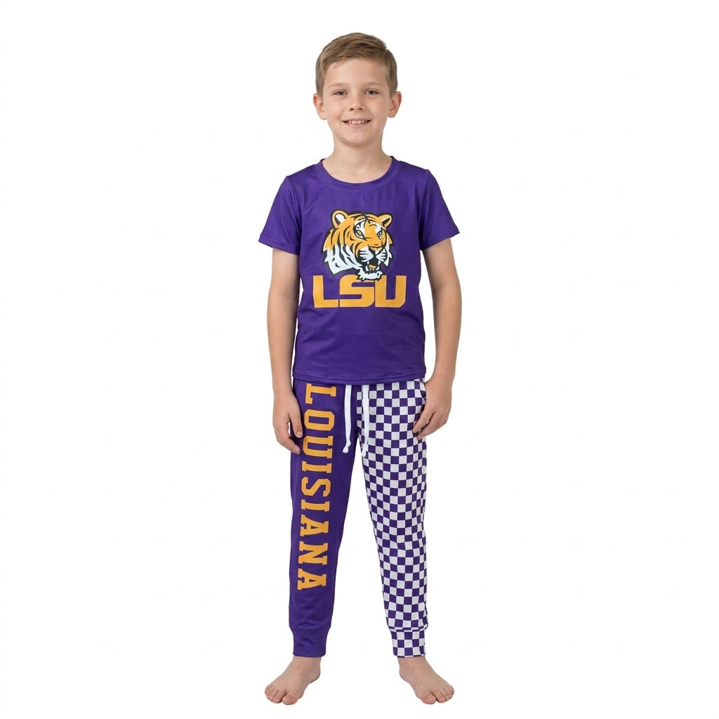 BSPO0698 Vinyl School Team Plaid Purple Boys Set