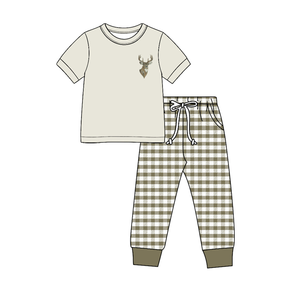 BSPO0704 pre-order toddler kid clothes deer print boy tee pants set-2026.8.27