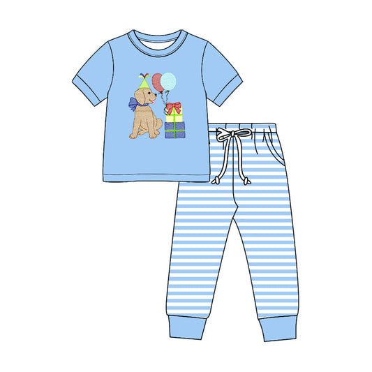 BSPO0706 pre-order toddler baby clothes cute puppy balloon print kid t-shirt stripe pants set-2026.8.27