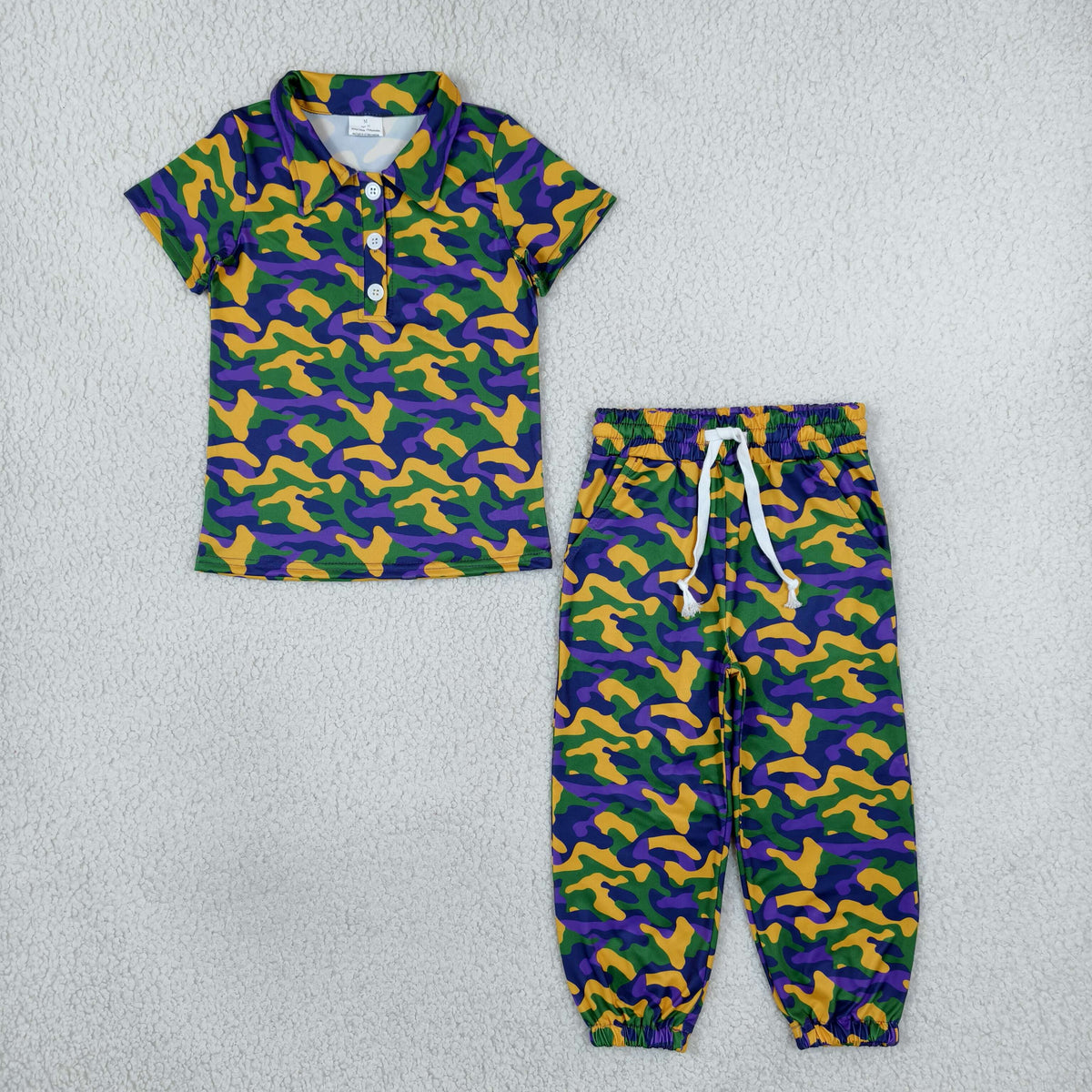 BSPO0721 Mardi Gras Purple Green Yellow Cmao Polo Boys Set