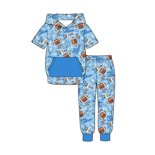 Preorder MOQ 5 pcs Each Style GO TEAM Football Print Blue Kids Matching Clothes