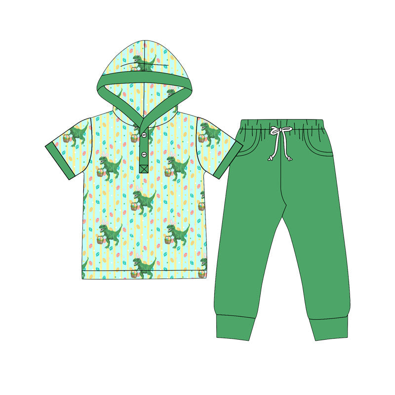 Preorder MOQ 5 pcs Each Style Easter Bunny Ears Dinosaur Hoodie Green Kids Matching Clothes