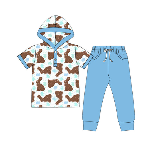 Preorder MOQ 5 pcs Each Style Easter Bunny Hoodie Blue Kids Matching Clothes