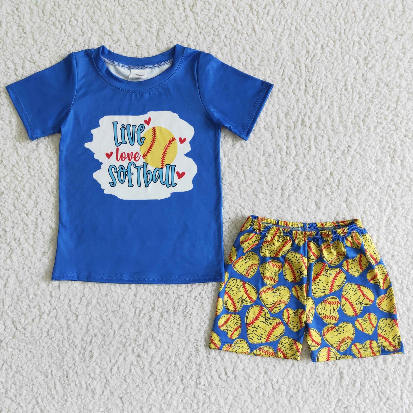 Clearance BSSO0020 Boys Blue baseball Love Yellow short sleeve shorts set High quality