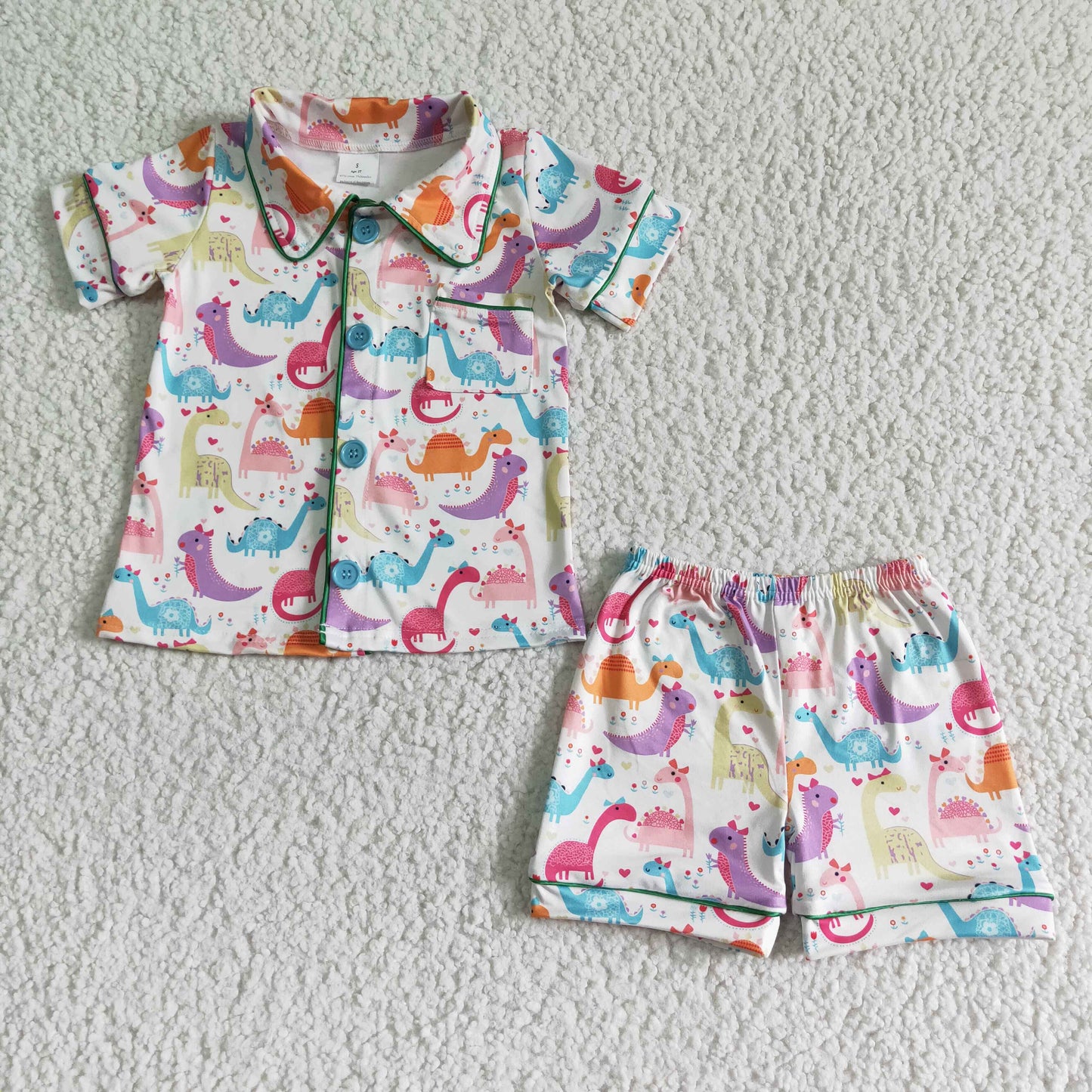 Clearance BSSO0052 Boys colorful dinosaur button-up short-sleeved shorts set