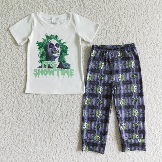 Clearance BSSO0084 Boy clown white short-sleeved pantsuit