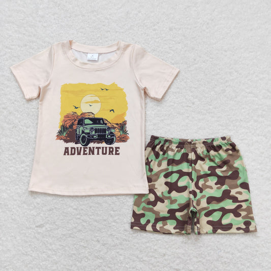 BSSO0314 adventure sunset beige short sleeve camo shorts boys sets RTS 202508