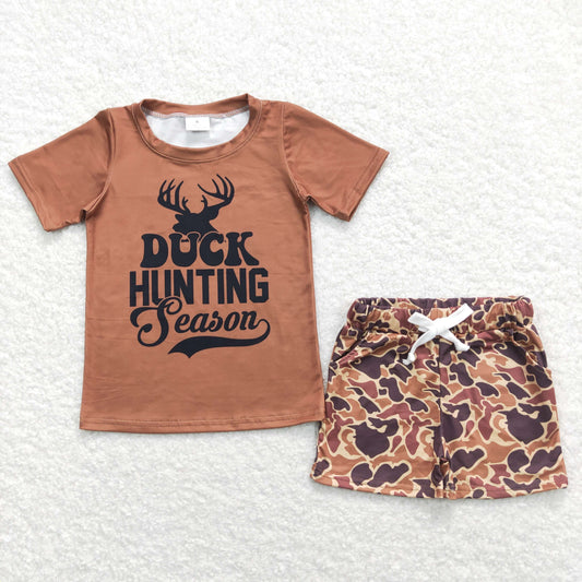BSSO0340 Duck Hunting Brown Camo Boys Short Sleeve Shorts Outfits RTS 202508
