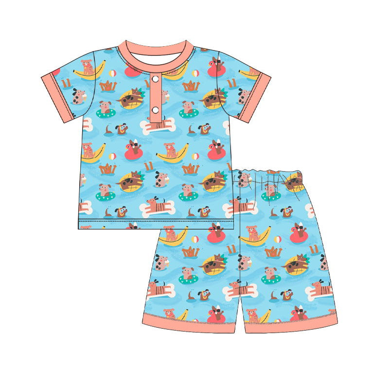 Preorder  BSSO0492 Blue Banana  Boys Short Sleeve Shorts Outfits