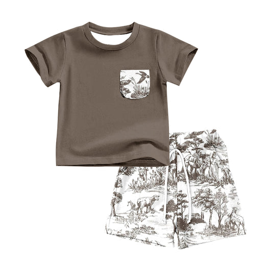 Preorder  BSSO0495 Brown cow Boys Short Sleeve Shorts Outfits