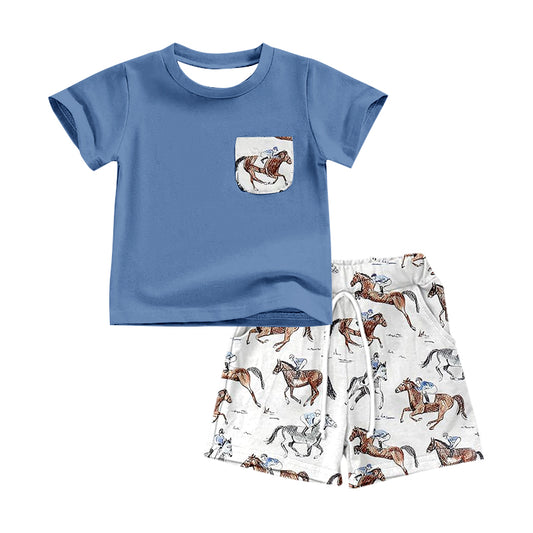 Preorder  BSSO0497 Blue cowboy Boys Short Sleeve Shorts Outfits