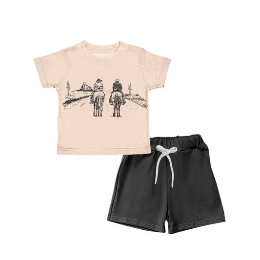 preorder BSSO0499 BT0554 Grey Cowboy  Boys Short Sleeve Shorts Outfits