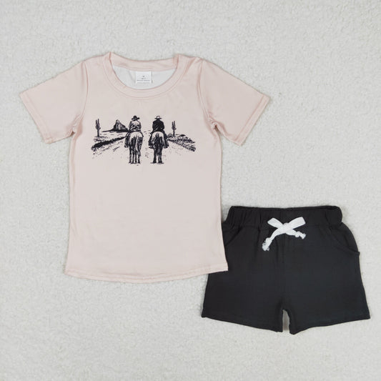 BSSO0499 Riding short sleeve black pocket shorts set high quality wholesale baby boys clothing sets