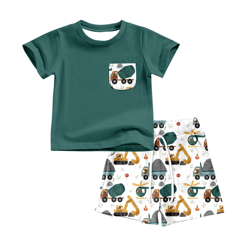 Preorder  BSSO0501 Green truck Boys Short Sleeve Shorts Outfits