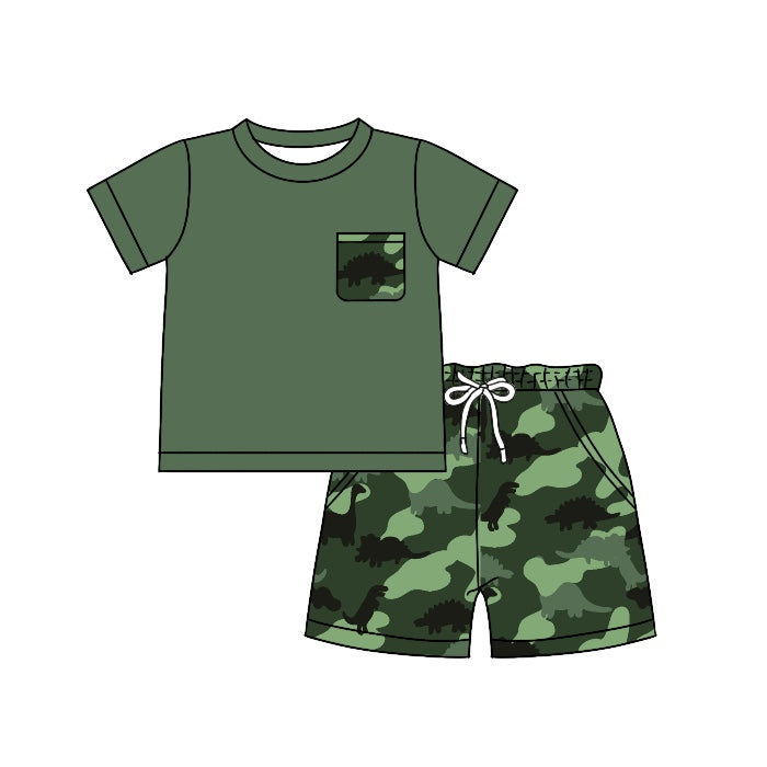 Preorder  BSSO0504 Green camo Boys Short Sleeve Shorts Outfits