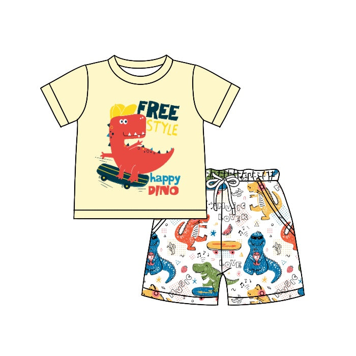 Preorder  BSSO0507 Blue Dinosaur Boys Short Sleeve Shorts Outfits