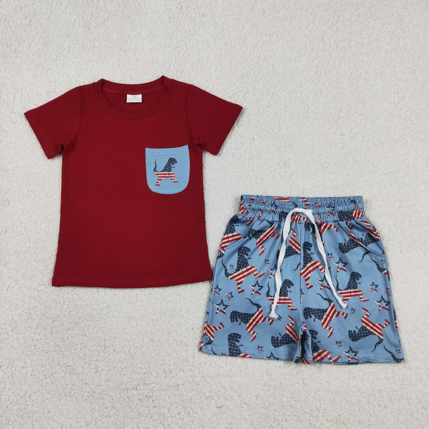 BSSO0519 4th of July Pocket Red Short Sleeve Shorts Boys Sets 202605 RTS