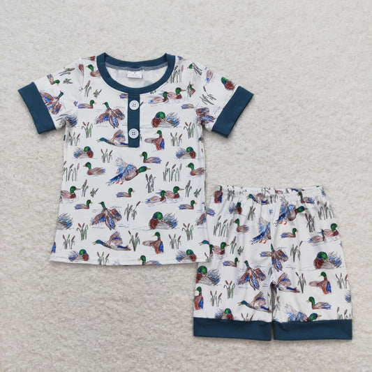 BSSO0524 Duck Hunting Blue White Short Sleeve Shorts Boys Pajamas Outfits RTS 202509