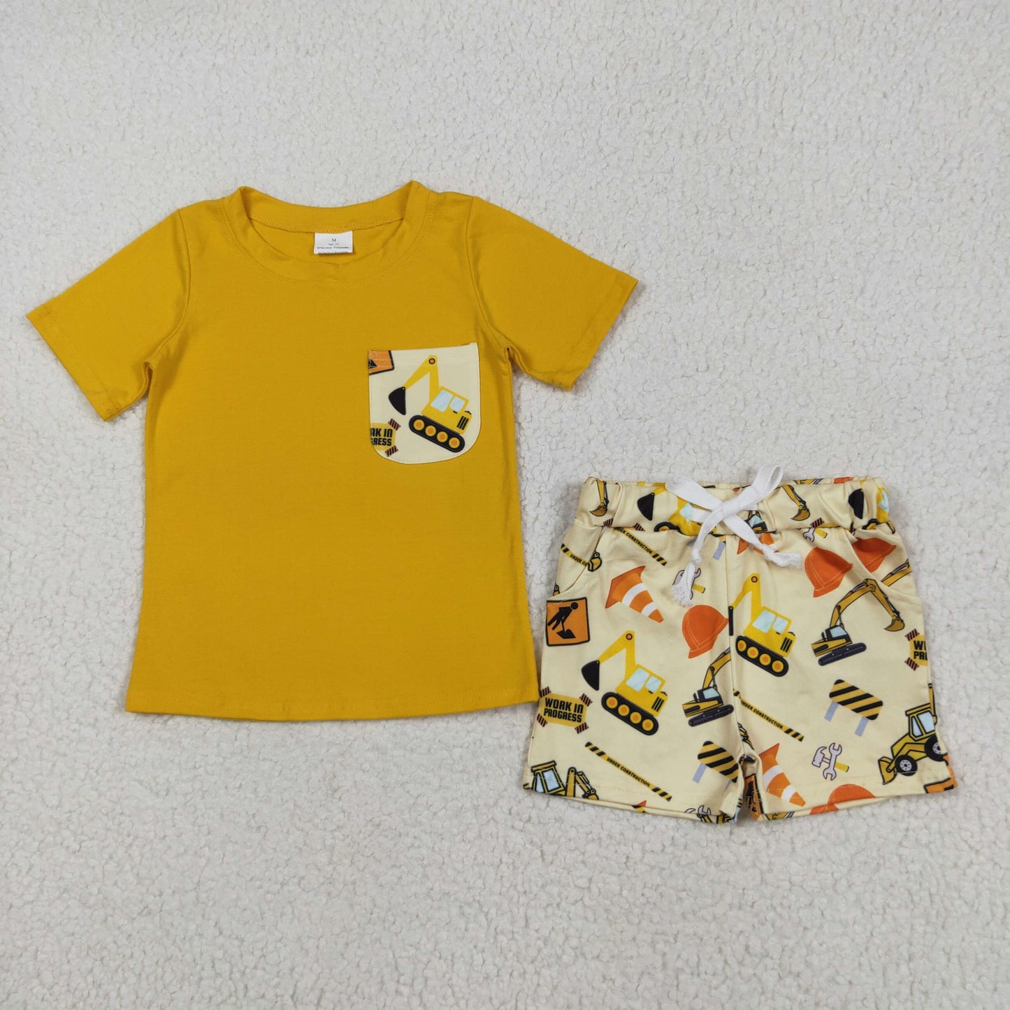 BSSO0529 trucks pocket yellow short sleeve top shorts sets boys boutique outfits 202505 RTS