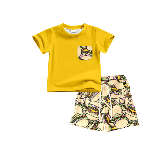 Preorder  BSSO0547 Yellow Hamburger Boys Short Sleeve Shorts Outfits