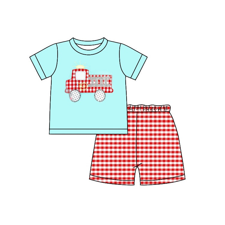 Preorder  BSSO0549 Blue Red Car Boys Short Sleeve Shorts Outfits