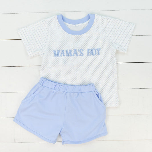 Preorder  BSSO0570 mama's boy blue Boys Short Sleeve Shorts Outfits