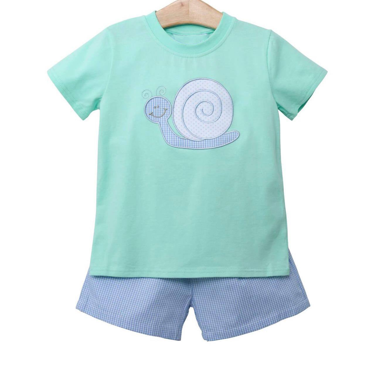 Preorder  BSSO0571 Green blue Snail Boys Short Sleeve Shorts Outfits