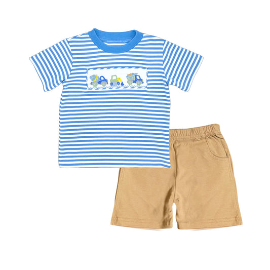 Preorder  BSSO0572 blue truck Boys Short Sleeve Shorts Outfits