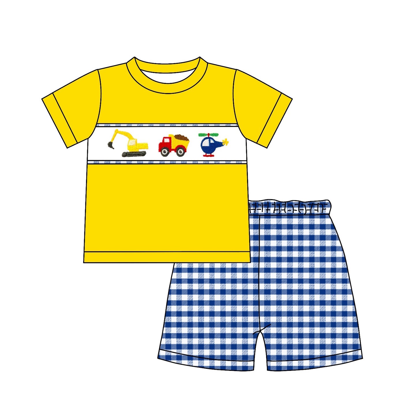 Preorder  BSSO0574  Yellow Truck Boys Short Sleeve Shorts Outfits