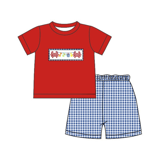 Preorder  BSSO0575 Red Crab Boys Short Sleeve Shorts Outfits