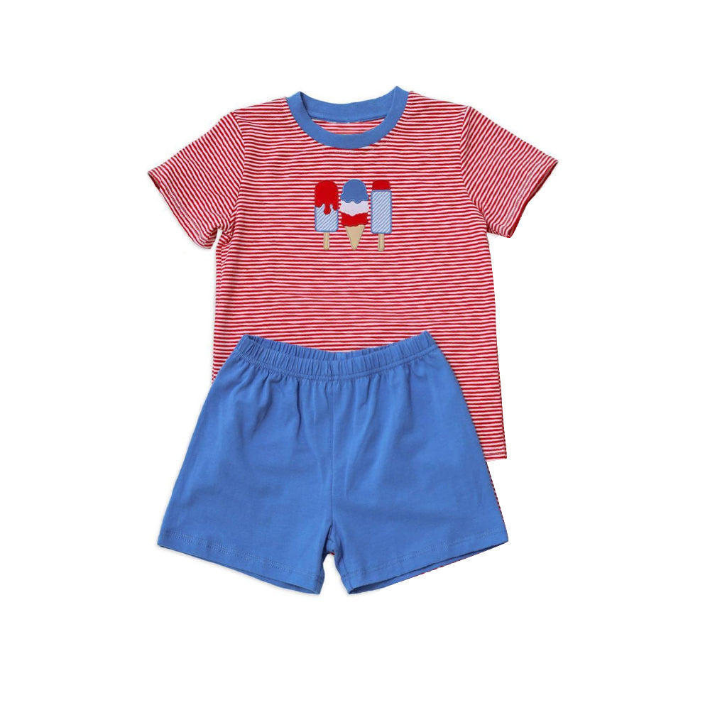 Preorder  BSSO0576 4th of July Red Blue  Boys Short Sleeve Shorts Outfits