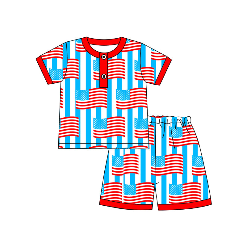 Preorder  BSSO0578 4th of July Red Blue  Boys Short Sleeve Shorts Outfits