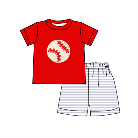 Preorder  BSSO0579 Red Blue Softball  Boys Short Sleeve Shorts Outfits