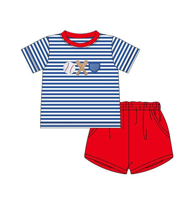 Preorder  BSSO0580 Red Blue Softball  Boys Short Sleeve Shorts Outfits