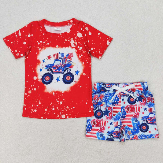 BSSO0583 Jeep flag stars red short sleeve shorts set high quality wholesale boys clothing sets 2 years