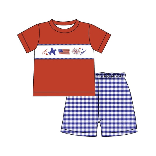 Preorder  BSSO0584 4th of July Red Blue Boys Short Sleeve Shorts Outfits