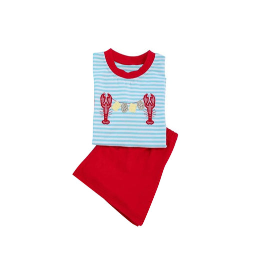 Preorder  BSSO0585  Red Blue Crayfish Boys Short Sleeve Shorts Outfits