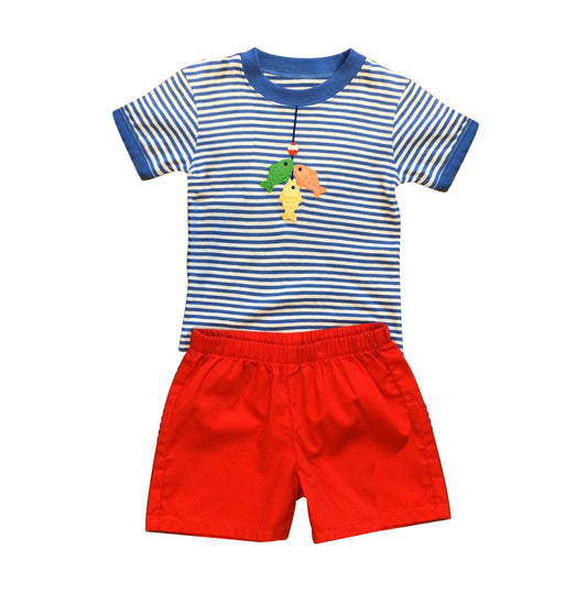 Preorder  BSSO0588  Red Blue Fish Boys Short Sleeve Shorts Outfits