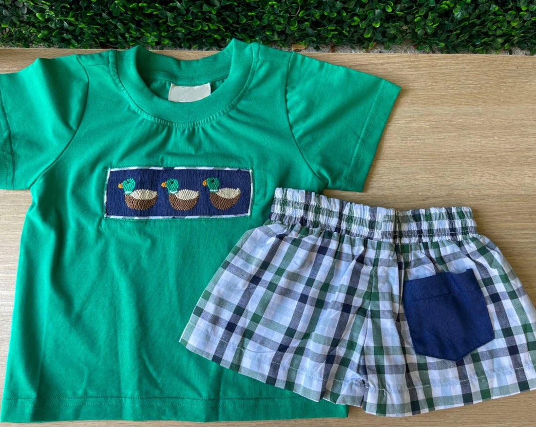 Preorder  BSSO0589  Green Blue Duck Boys Short Sleeve Shorts Outfits