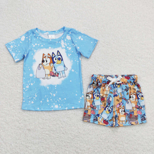 BSSO0599 Cartoon Bluey Blue Boys Short Sleeve Shorts Outfits RTS 202508
