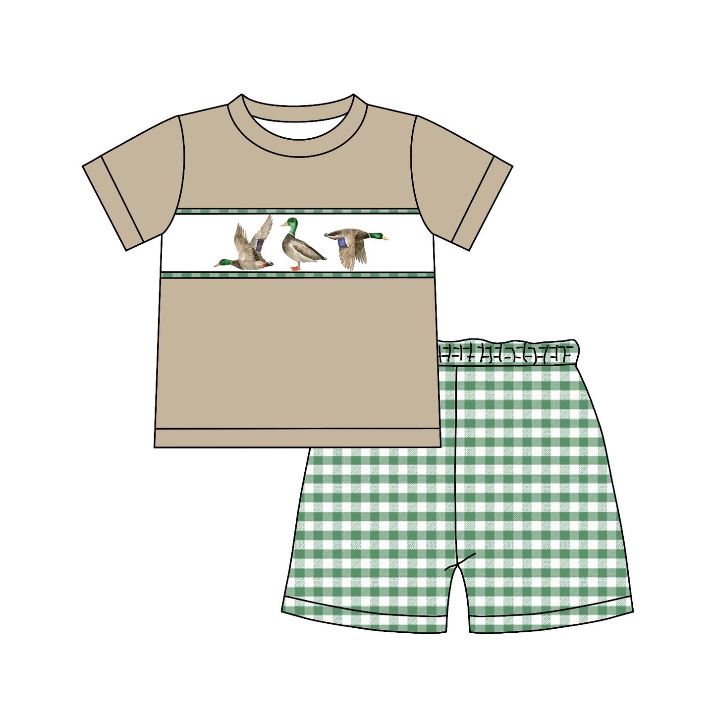 Preorder  BSSO0608  Brown Duck Boys Short Sleeve Shorts Outfits