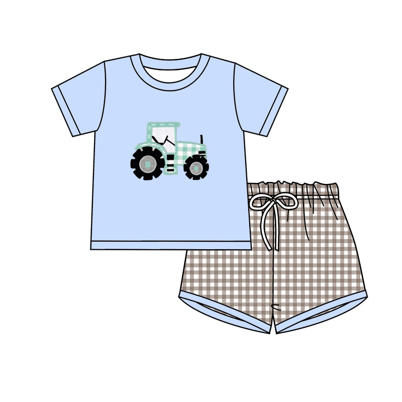 Preorder  BSSO0610 Blue Truck Boys Short Sleeve Shorts Outfits