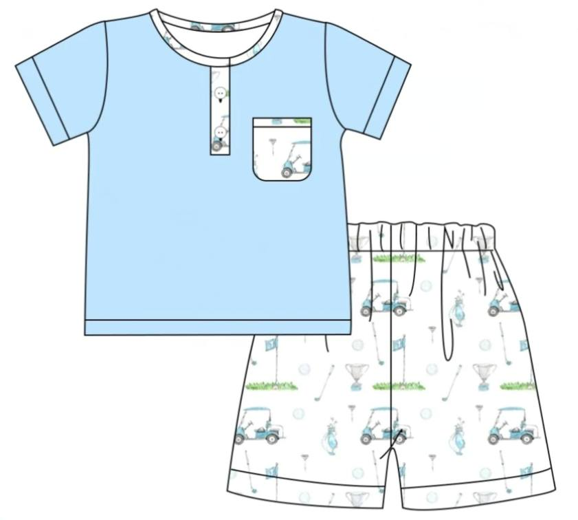 Preorder  BSSO0615 blue golf  Boys Short Sleeve Shorts Outfits