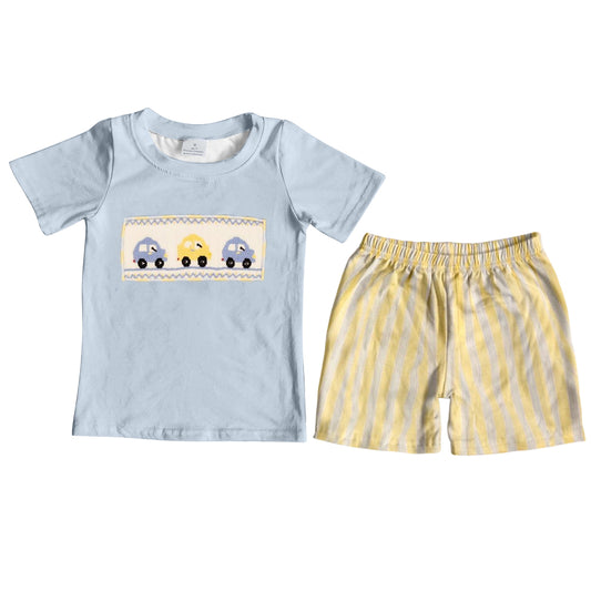 Preorder  BSSO0617  blue car Boys Short Sleeve Shorts Outfits