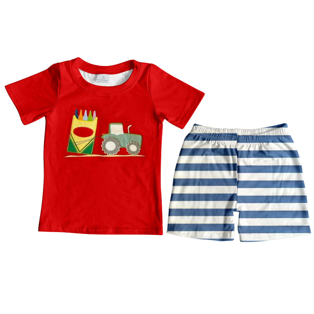 Preorder  BSSO0621 Red Pencil Bus Boys Short Sleeve Shorts Outfits