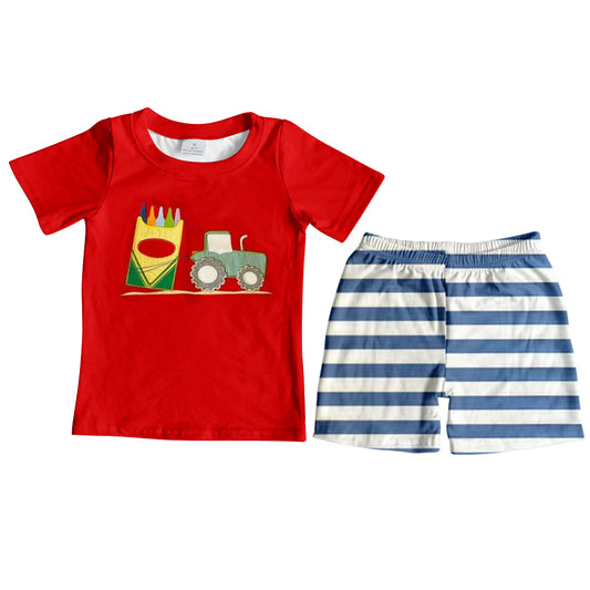 Preorder  BSSO0621 Red Pencil Bus Boys Short Sleeve Shorts Outfits