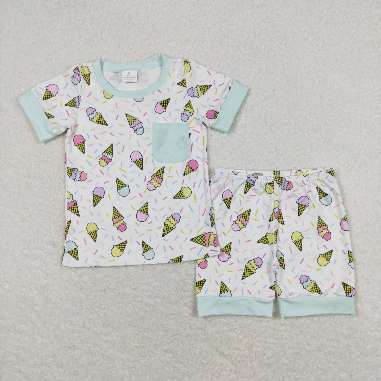 BSSO0622 Green Ice Cream Boys Short Sleeve Shorts Pajamas Outfits 202404 RTS