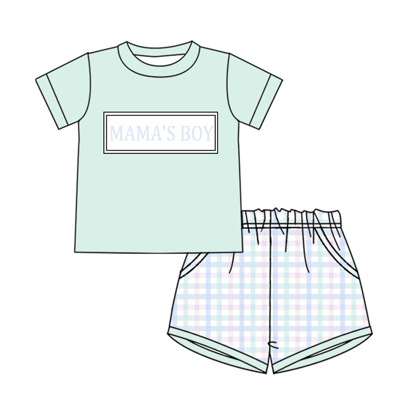 Preorder  BSSO0624 Blue mama's boy   Boys Short Sleeve Shorts Outfits