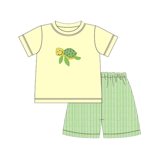 Preorder  BSSO0625 yellow green turtle Boys Short Sleeve Shorts Outfits