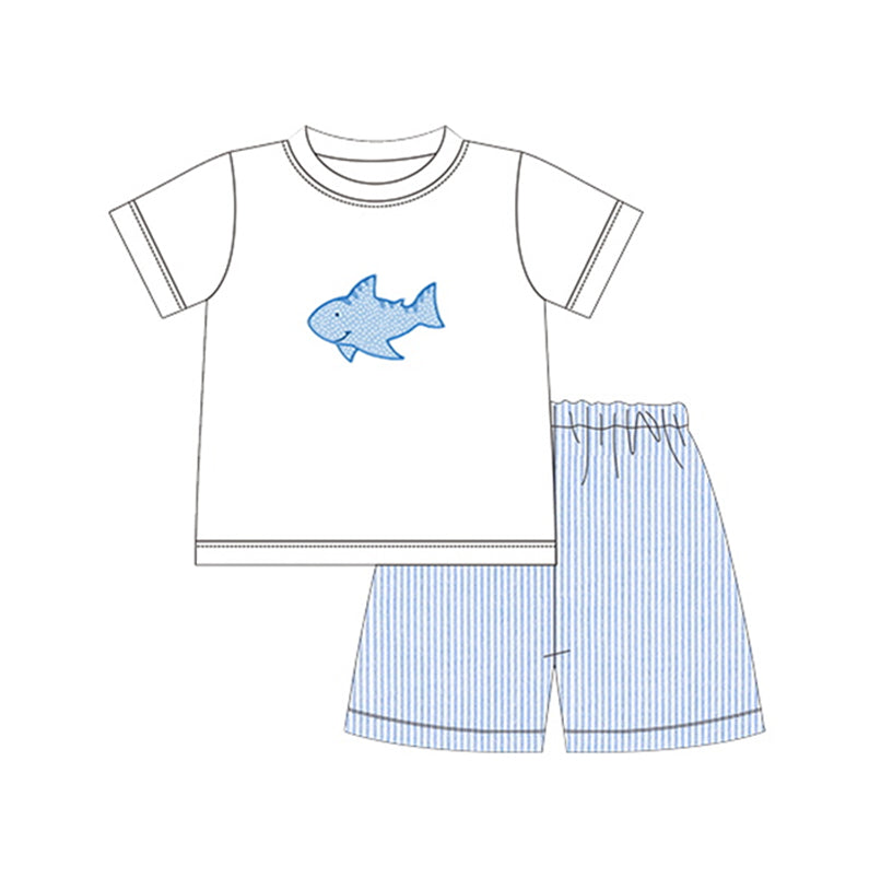 Preorder  BSSO0626 blue shark Boys Short Sleeve Shorts Outfits